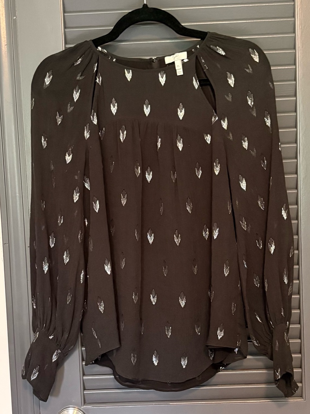 Joie Silk Black Long-Sleeve Metallic Detail Blouse